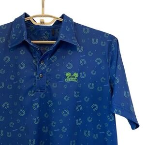 QED Style Golf Polo Shirt Horrible‎ Colonial Print Horseshoe Blue Men's Large